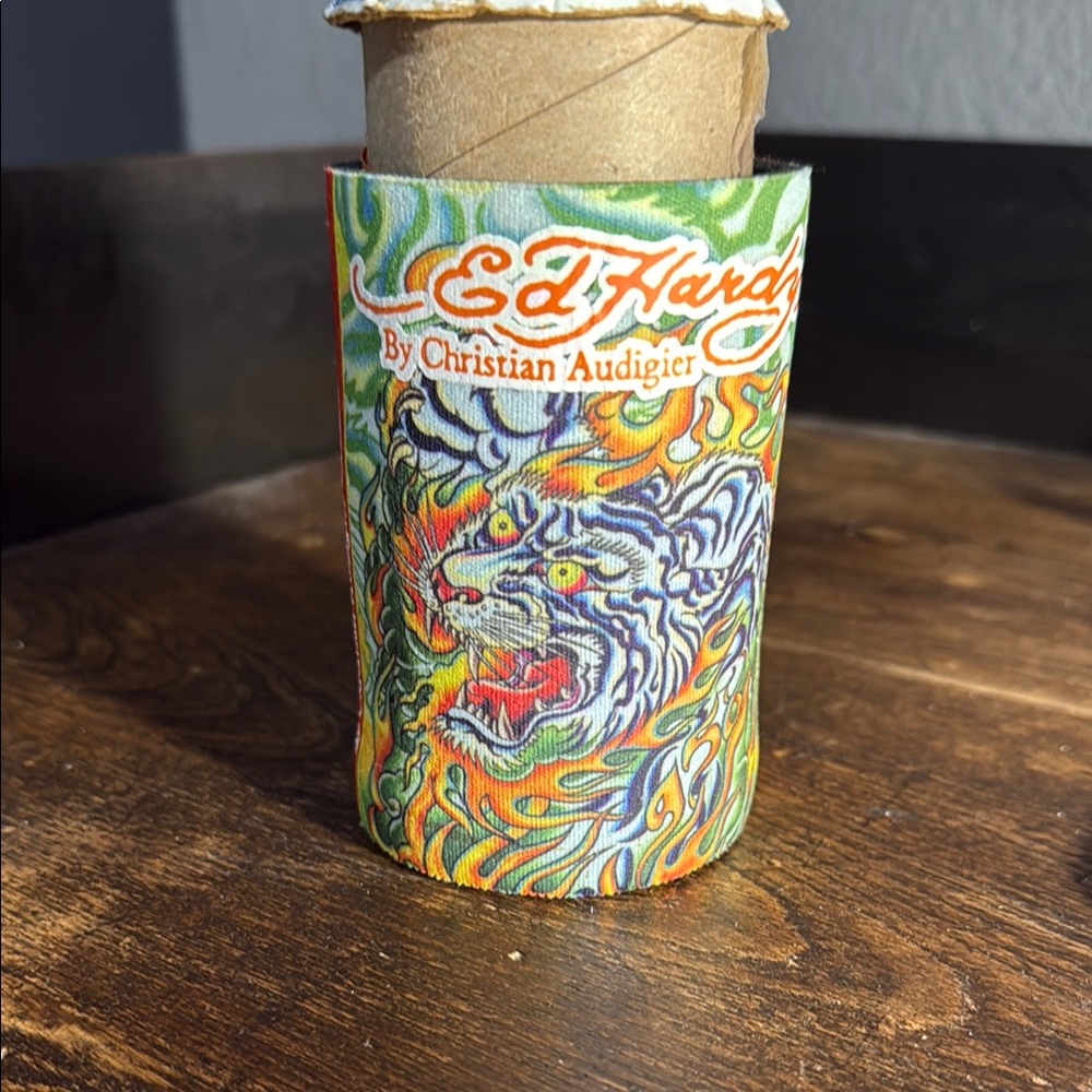 Ed Hardy Orange and Green Art Cylinder Drawing
